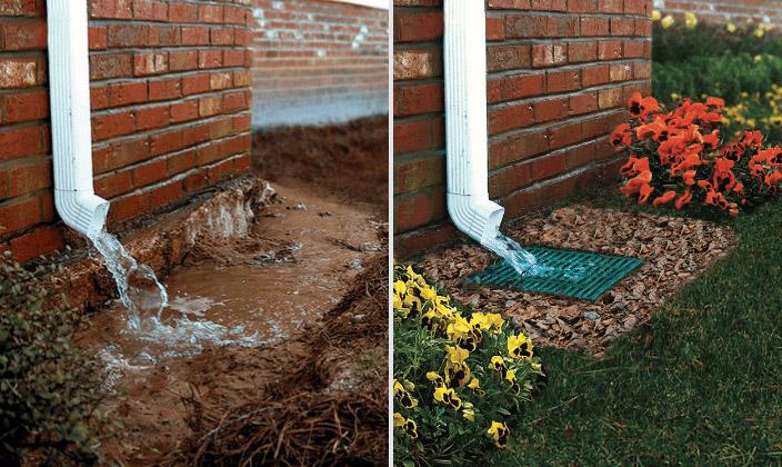 Before and After Downspout Solution
